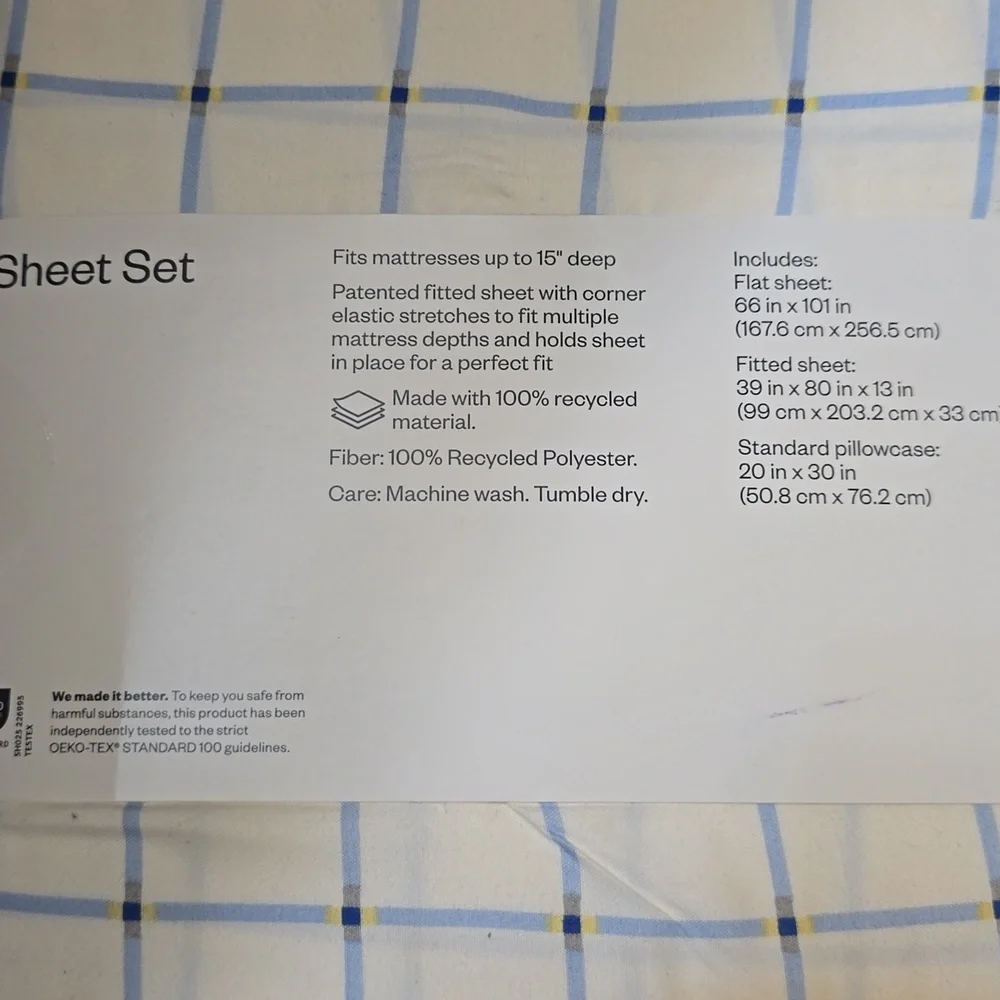New‎ Room Essentials Blue and White Microfiber Sheet Set Twin XL